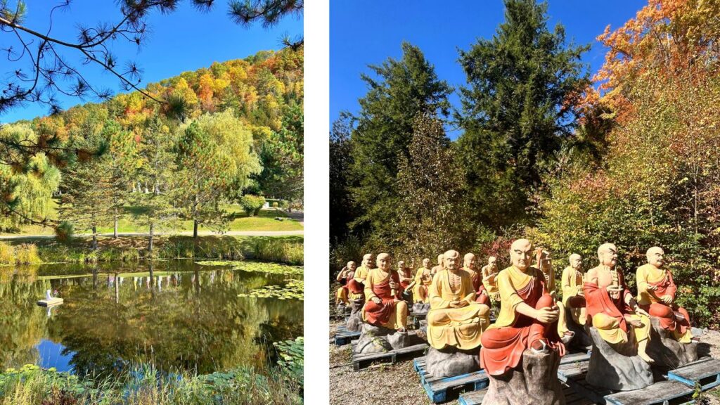Bouddhas et lac en automne
